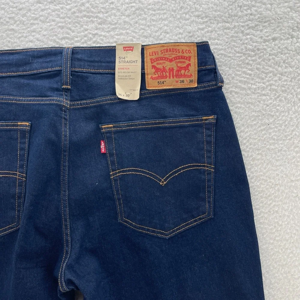 Levis Jeans Mens 36x30 Blue 514 Straight Stretch Dark Wash Stretch Denim Cowboy